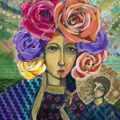 Modern style painting of sacred art of the virgin mary