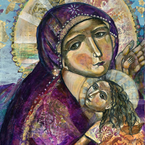 Contemporary Acrylic Painting of Jesus and the Virgin Mary