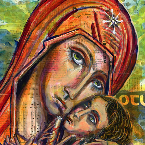 Modern style painting of sacred art of the virgin mary